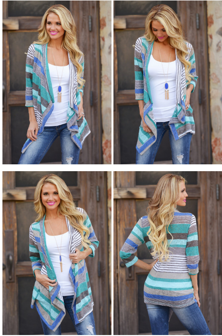 Cárdigan asimétrico a rayas con mangas 3/4 empalmadas - MXbueno