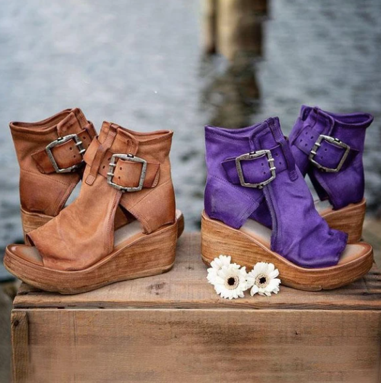 Sandalias de cuña con hebilla cómoda Boho para mujer - MXbueno