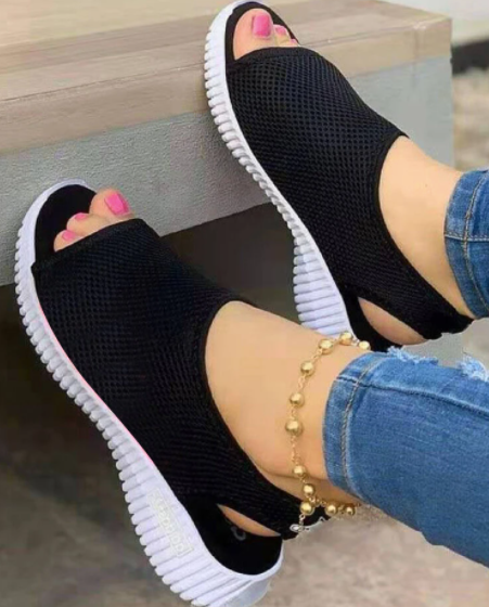 [W-Zapato] [Acuerdo de Liquidación]Peep Toe de tejido de punto transpirable Comfy Sandalias