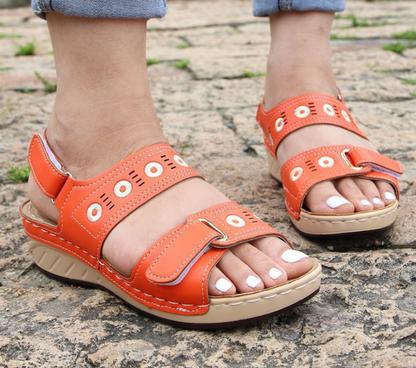 Sandalias De Cuña Livianas Con Lazo De Doble Gancho Y Costuras Cómodas