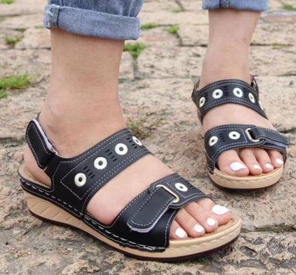 Sandalias De Cuña Livianas Con Lazo De Doble Gancho Y Costuras Cómodas