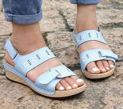 Sandalias De Cuña Livianas Con Lazo De Doble Gancho Y Costuras Cómodas