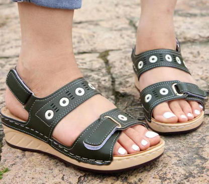 Sandalias De Cuña Livianas Con Lazo De Doble Gancho Y Costuras Cómodas