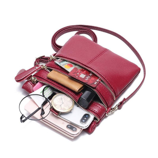 Bolso Bandolera Sólido Multifunción De Cuero Genuino Para Mujer