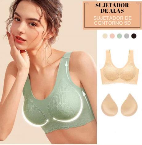 Sujetador de encaje con almohadilla de látex a prueba de golpes y cómodo push up inalámbrico - MXbueno