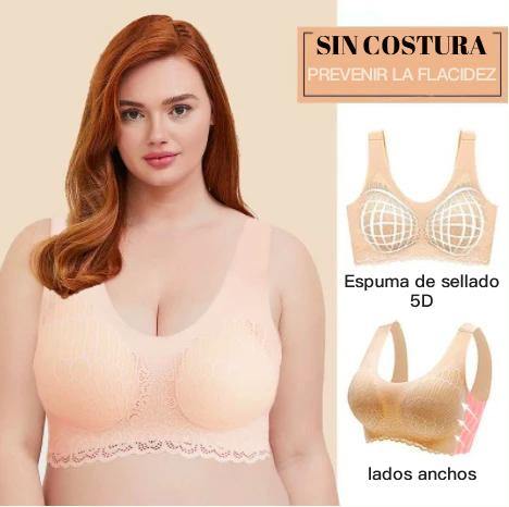 Sujetador de encaje con almohadilla de látex a prueba de golpes y cómodo push up inalámbrico - MXbueno