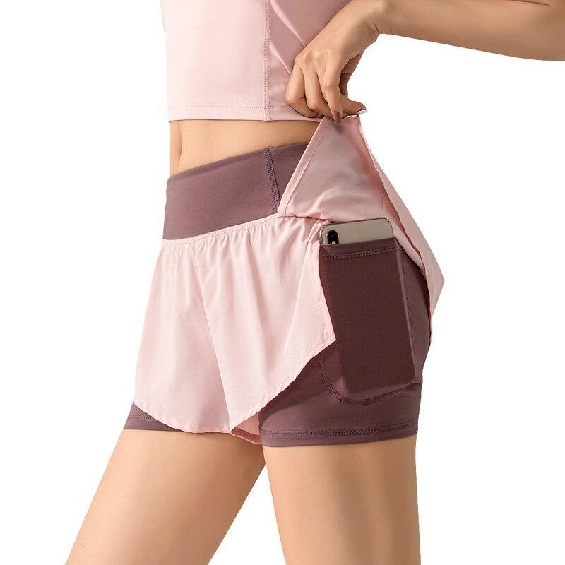 Pantalones cortos para correr con falda y glúteos 2 en 1 para mujer - MXbueno
