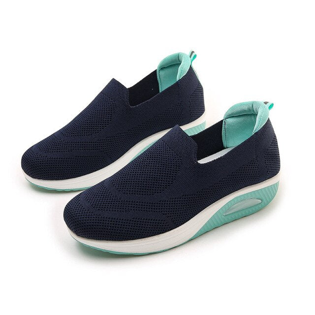 [W-Zapato] Zapatos Planos De Suela Gruesa Para Mujer Zapatillas Informales De Malla Para Caminar, Mocasines Sin Cordones