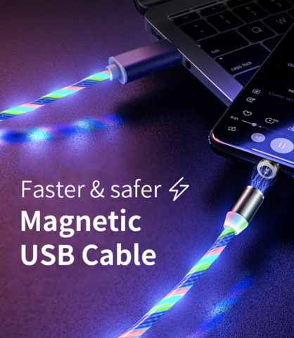 LED brillante magnético 3 en 1 cable de carga USB
