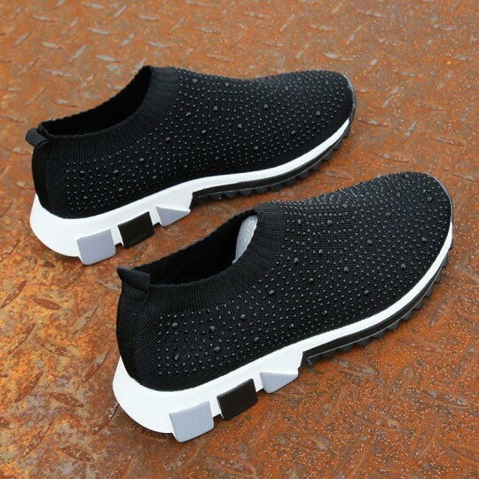 Zapatillas De Mujer Negras Sin Cordones Con Diamantes De Imitación