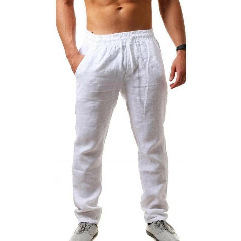 [M-Ropa] Pantalones De Lino De Color Sólido Respirables Para Hombres En Verano
