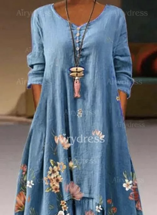 Vestido suelto estampado de manga larga