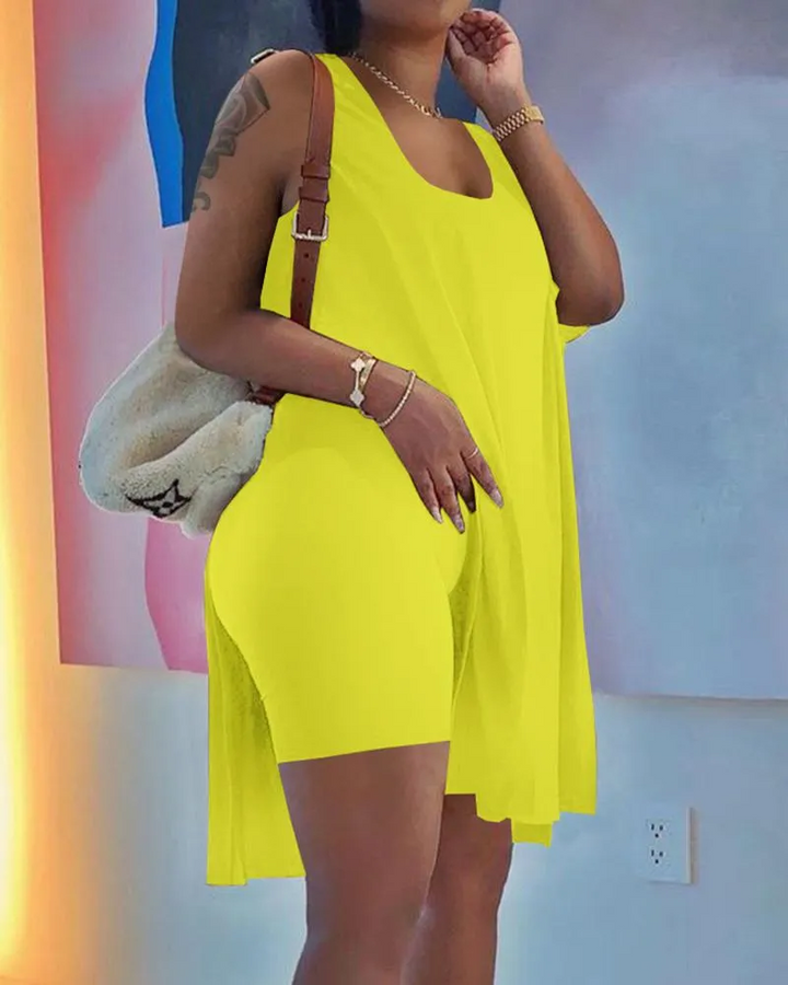 [W-Ropa] 🔥 Conjunto De Shorts Y Vestido Sin Mangas Con Cuello En U 2022🔥