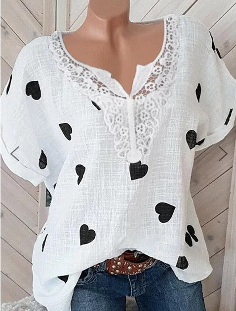 Mujeres Impreso Manga Corta Rhinestone Cuello Tops