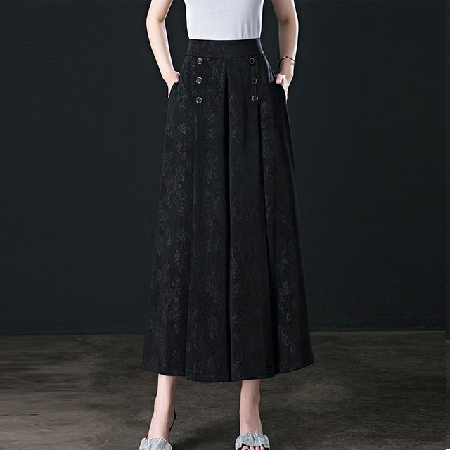 [W-Ropa] Nuevos Culottes Finos De Jacquard De Verano Y Otoño Muestran Pantalones Finos De Pernera Ancha