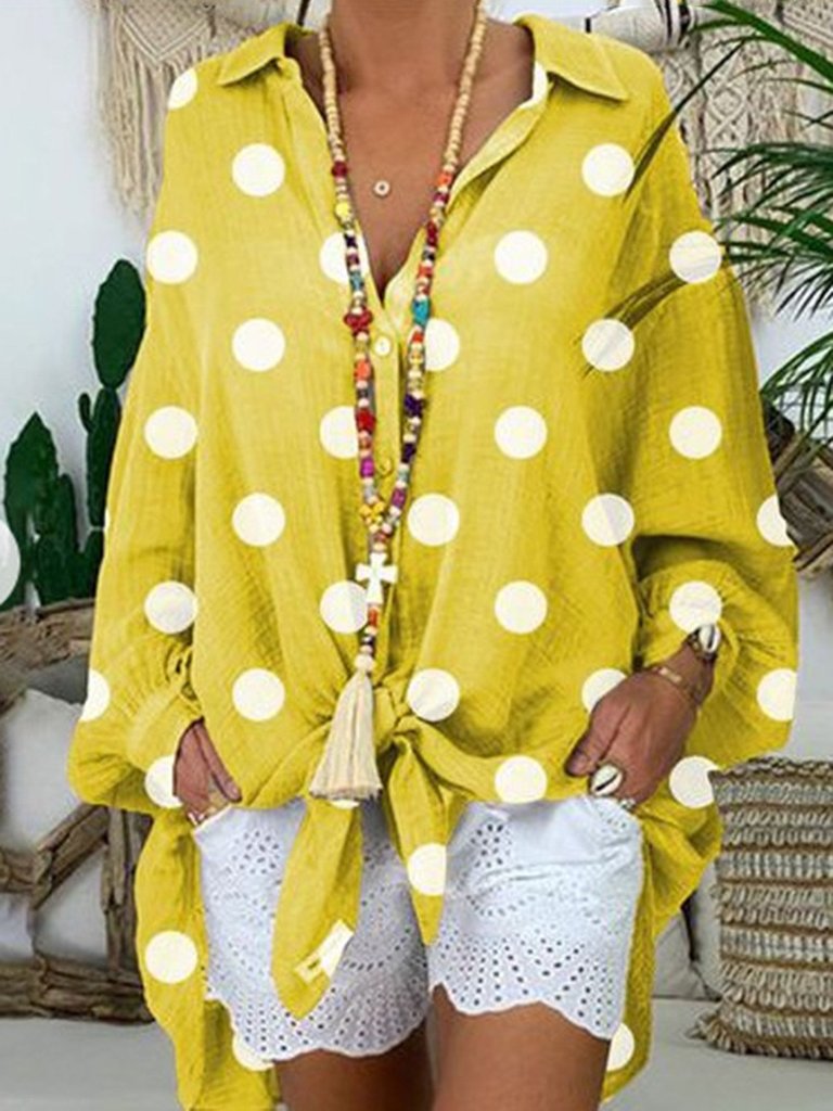 Polka Dot impresión camisa abotonada suelta