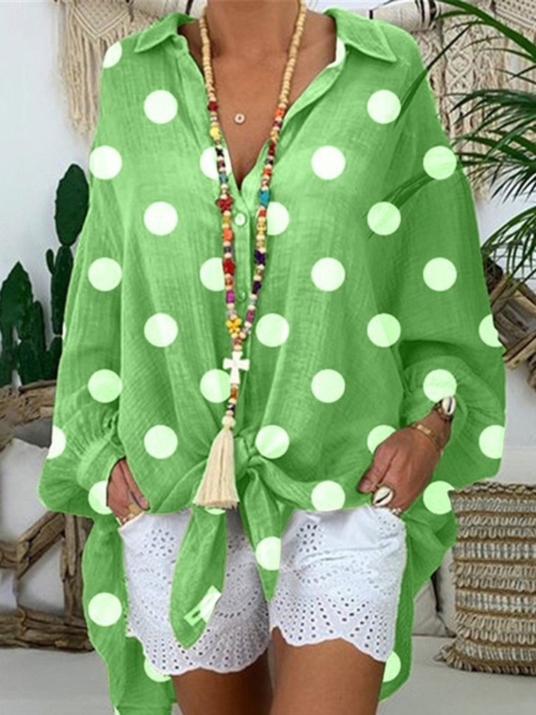 Polka Dot impresión camisa abotonada suelta