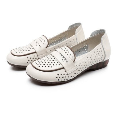 [W-Zapato] Zapatos Sin Cordones De Cuero Ahuecados De Nuevo Estilo