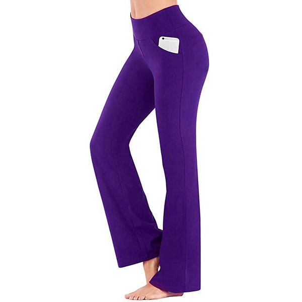 [W-Ropa] Pantalones De Yoga De Cintura Alta Para Mujer Pantalones Acampanados Con Control Del Vientre Estiramiento De Secado Rápido