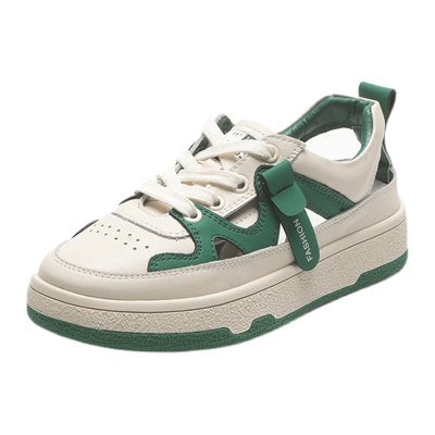 [W-Zapato] Zapatos Huecos De Plataforma Alta Cómodos De Cuero Suave Para Mujer