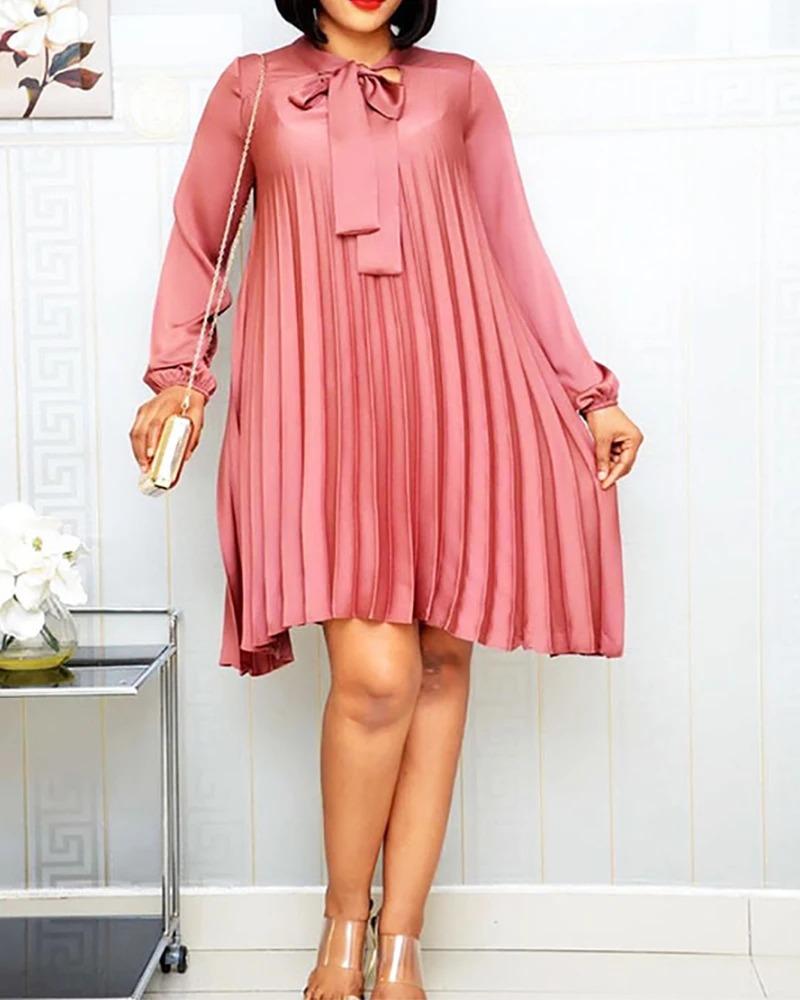 Vestido plisado suelto plisado con lazo