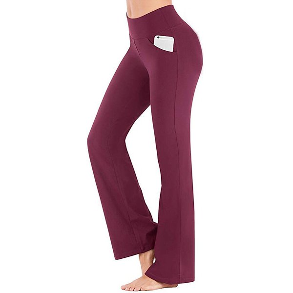 [W-Ropa] Pantalones De Yoga De Cintura Alta Para Mujer Pantalones Acampanados Con Control Del Vientre Estiramiento De Secado Rápido