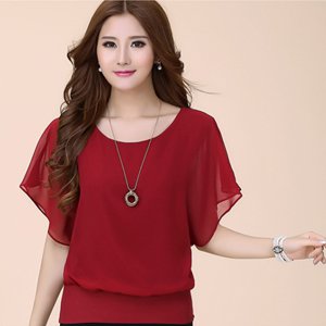 [W-Ropa] Camiseta De Viaje De Gasa De Manga Corta Con Volantes