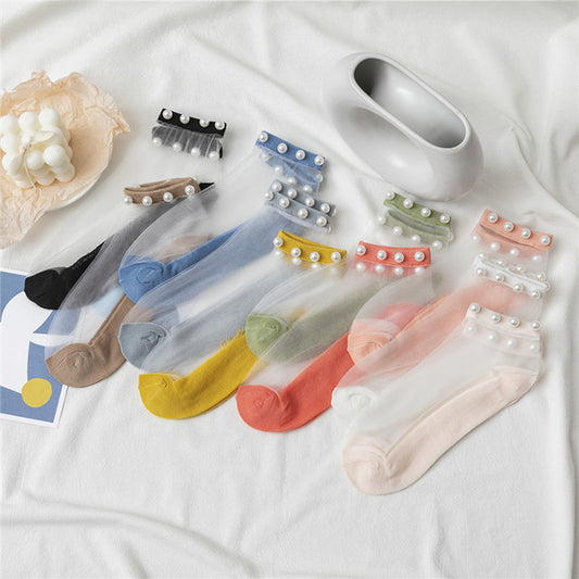 Calcetines de perlas de tul de cristal (5x1Pack de 5 pares )