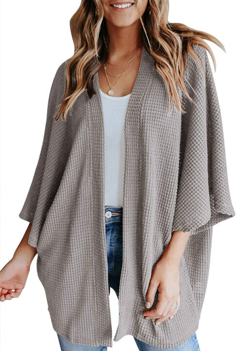 Cárdigan Holgado De Punto Gofrado Con Alas De Murciélago Para Mujer