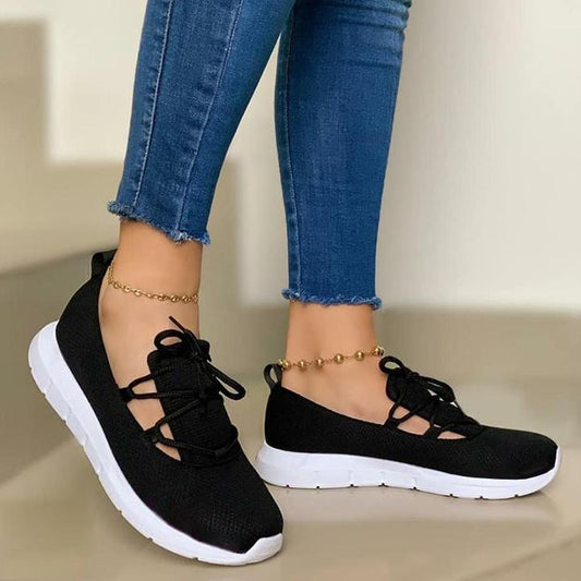 Zapatos deportivos cómodos de punto con cordones para mujer