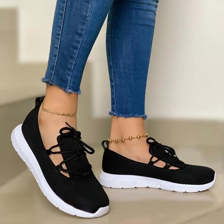 Zapatos deportivos cómodos de punto con cordones para mujer