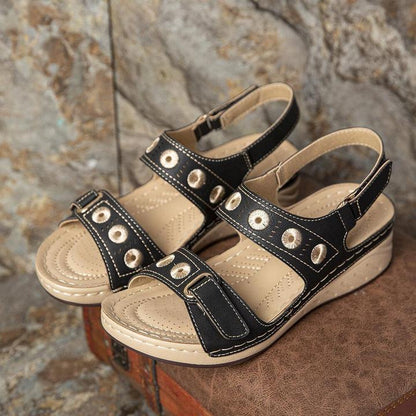 Sandalias De Cuña Livianas Con Lazo De Doble Gancho Y Costuras Cómodas