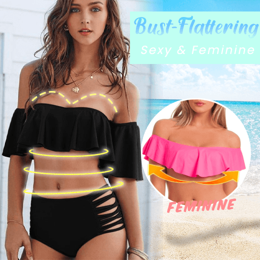 Traje De Baño Bikini Con Volantes Y Hombros Descubiertos (1 Juego)