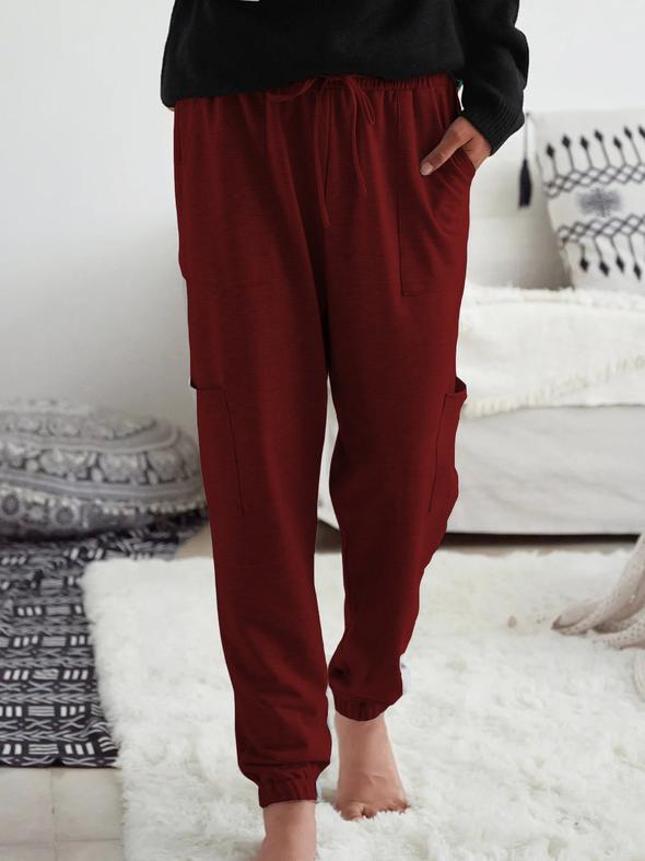 Pantalón Casual Holgado Con Múltiples Bolsillos Para Mujer