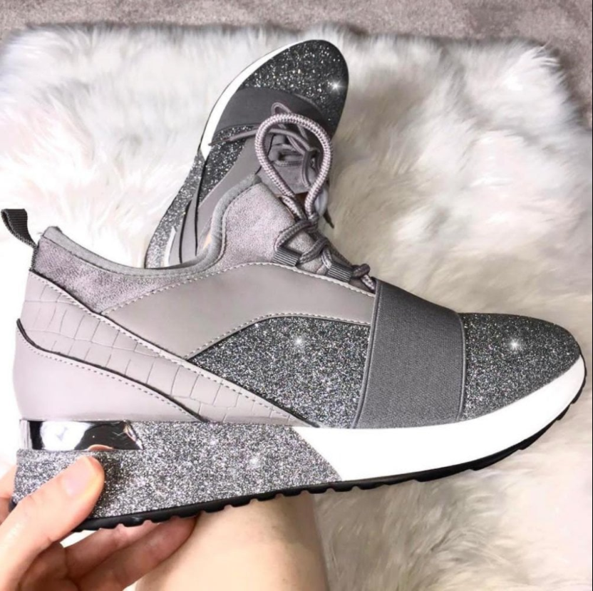 Zapatillas de deporte con cordones de talla grande y brillantes de moda✨