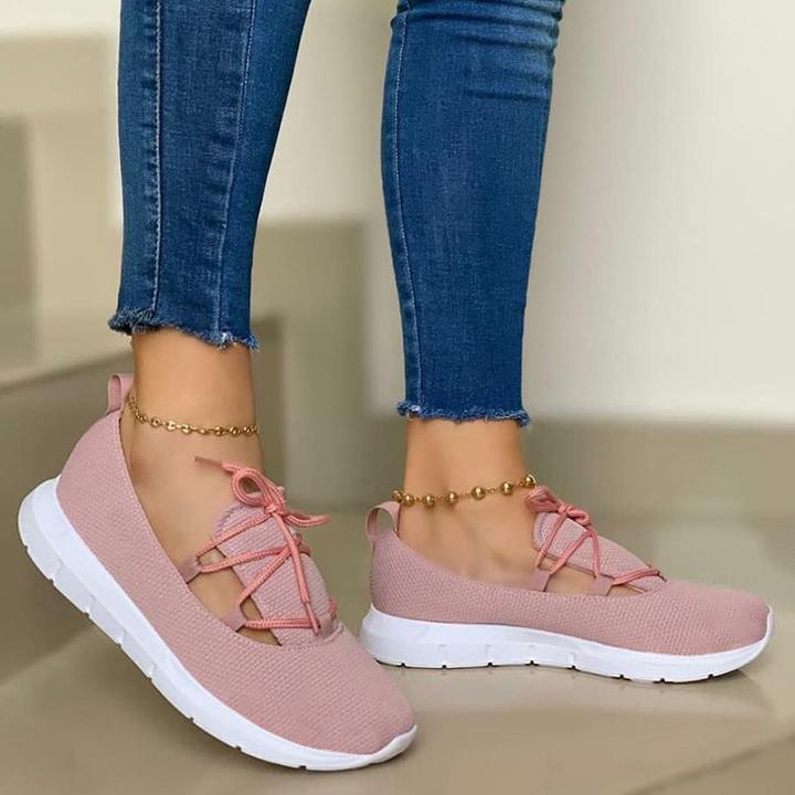 Zapatos deportivos cómodos de punto con cordones para mujer