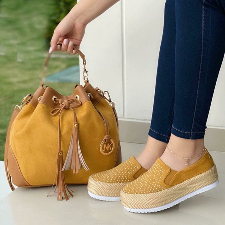 [W-Zapato] Zapatos De Plataforma Sin Cordones Con Diamantes De Imitación Para Mujer