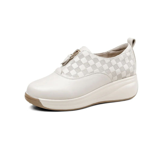 [W-Zapato] Zapatos De Mujer Casual Retro Romanos Con Estampado A Cuadros En Suela Blanda