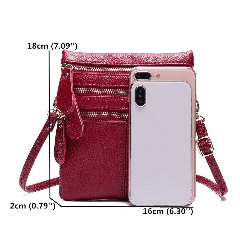 Bolso Bandolera Sólido Multifunción De Cuero Genuino Para Mujer