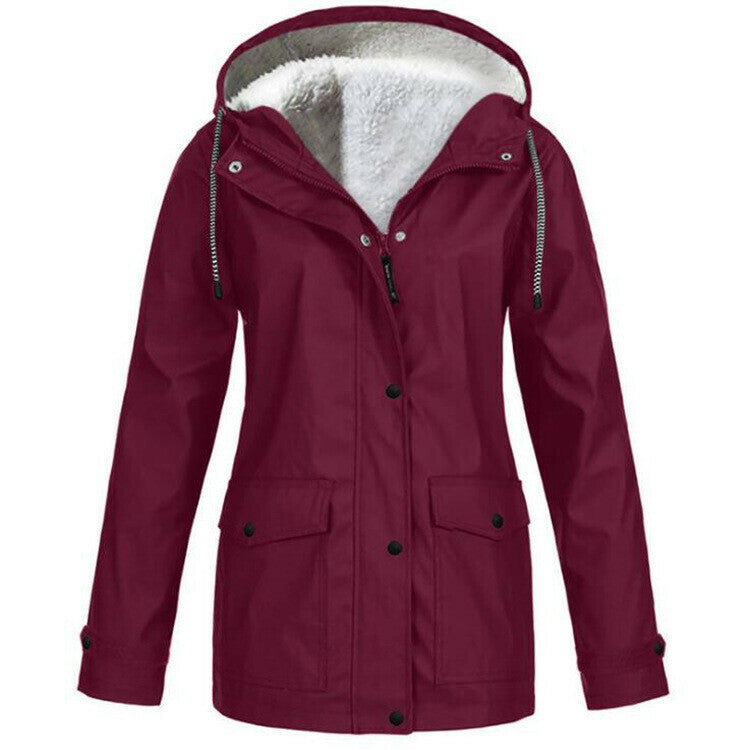Chaqueta Con Capucha De Lana A Prueba De Viento Impermeable Casual Para Mujer