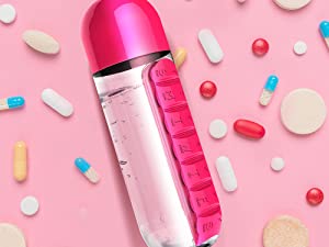 Botella de agua con taza de agua creativa con caja de medicina portátil de siete días