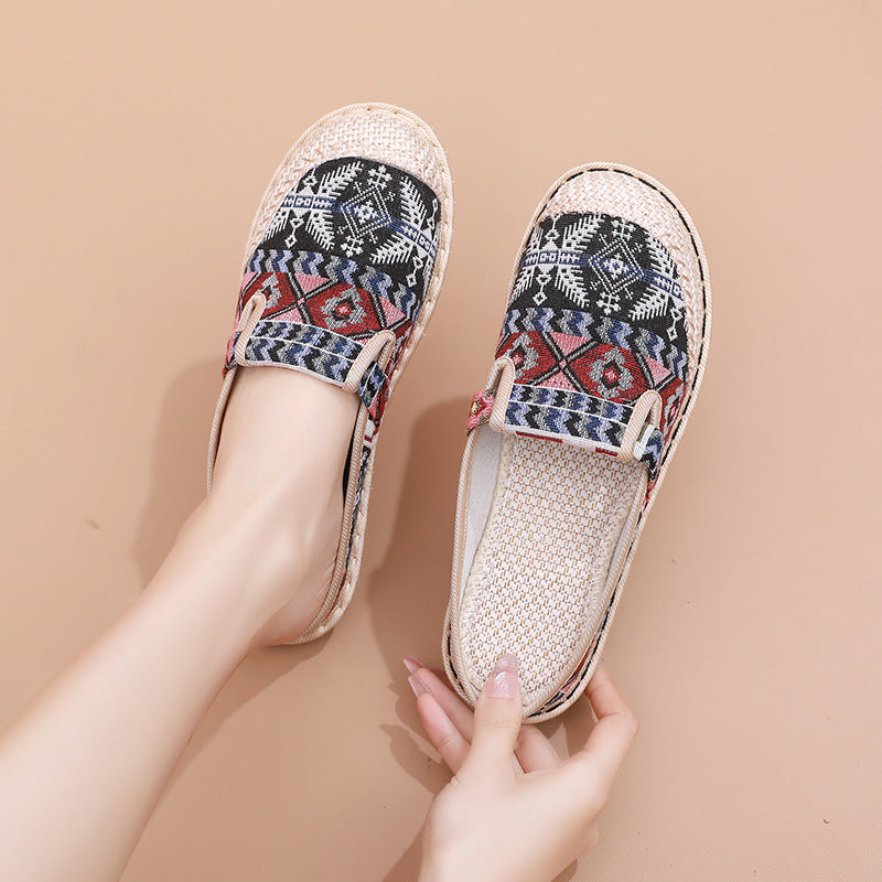 [W-Zapato] Zapatos De Caucho De Lino Retro Para Mujeres