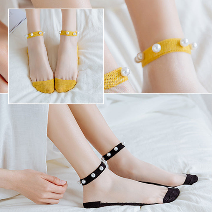 Calcetines de perlas de tul de cristal (5x1Pack de 5 pares )