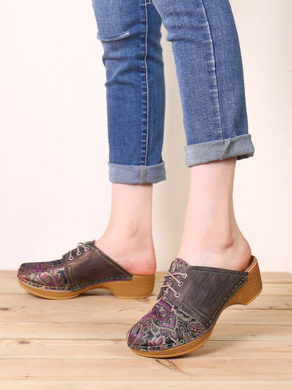 Sandalias Sin Cordones Premium Con Cordones Florales Retro