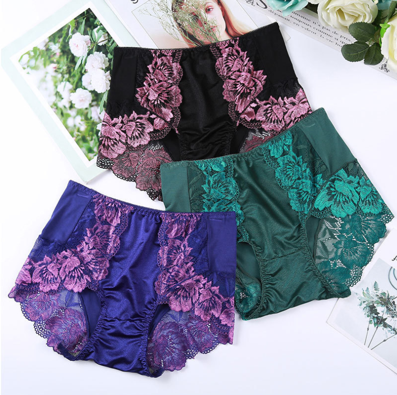 Braguita De Lino De Algodón Cómoda De Cintura Alta De Malla De Retazos De Encaje A La Cadera Completa