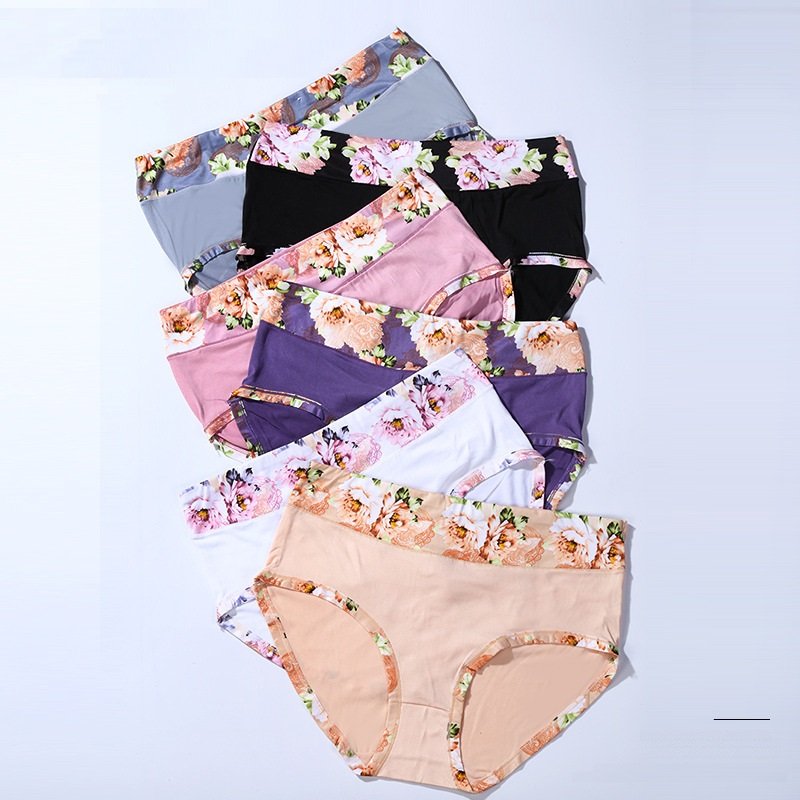[6 PCS] Bragas Estampadas De Flores De Cintura Alta De Talla Grande