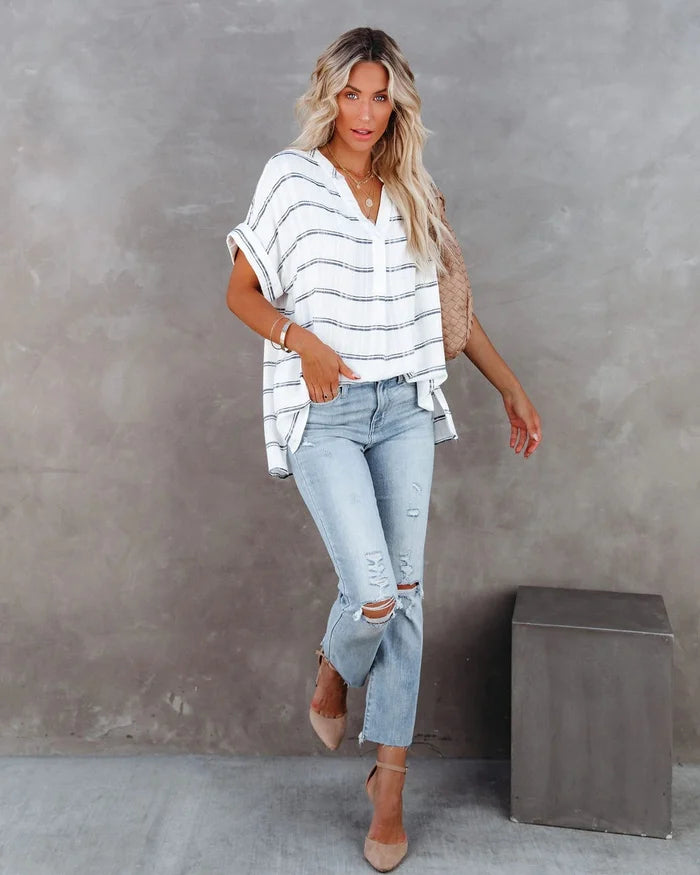 [W-Ropa] 🔥Camiseta De Verano Mujer Escote Pico Transpirable Y Cómoda