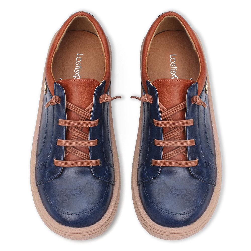 Retro Lace Up Front Soft Zapatos planos cómodos con costuras para Mujer - MXbueno