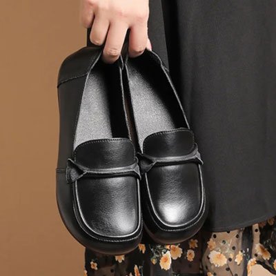 [W-Zapato] Zapatillas De Cuero Con Suela De Goma Para Mujeres