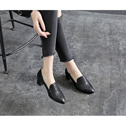 [W-Zapato] Zapatos De Mujer De Moda Transpirables Huecos Bordados De Suela Suave De Tacón Grueso De Primavera/verano